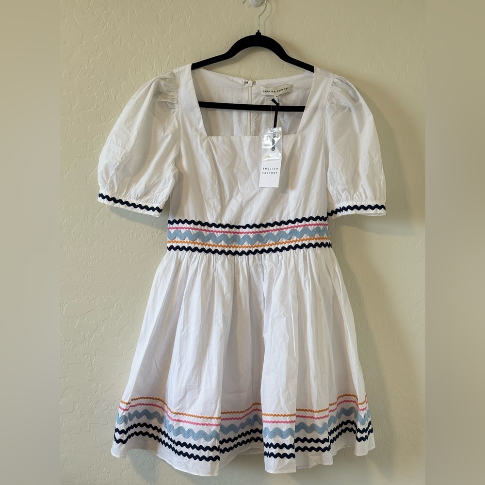 NEW English Factory Dress with Multicolor Trim
